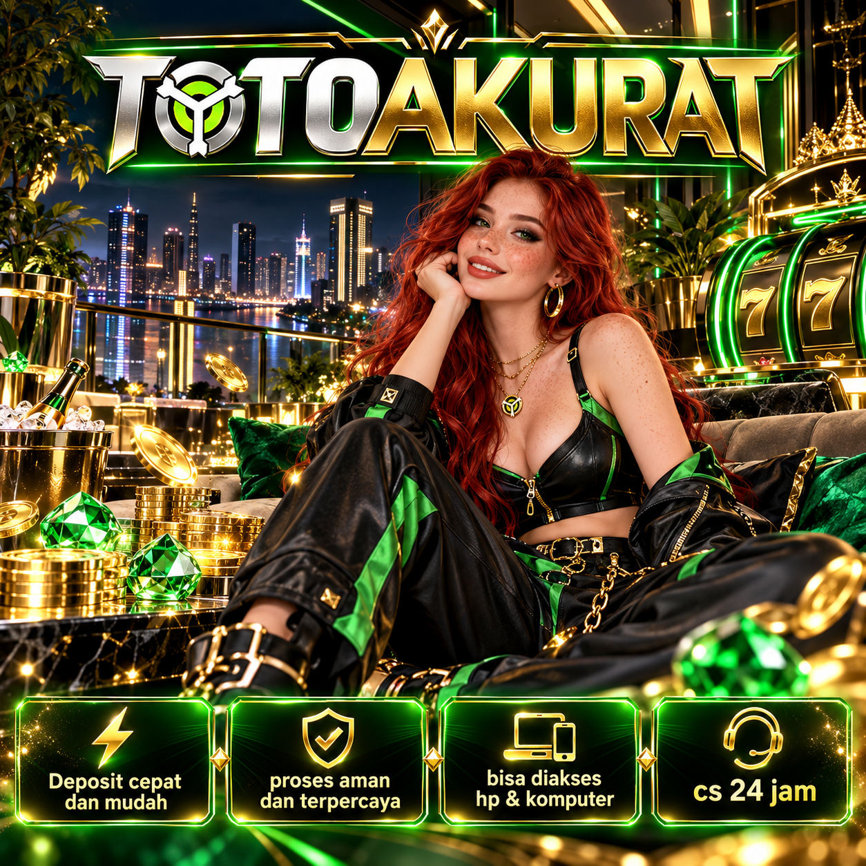 Banner TOTOAKURAT TOP bergaya hijau dan emas